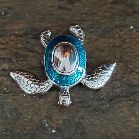Charming Silver Turtle with Teal Shell! - Picture 3 of 5